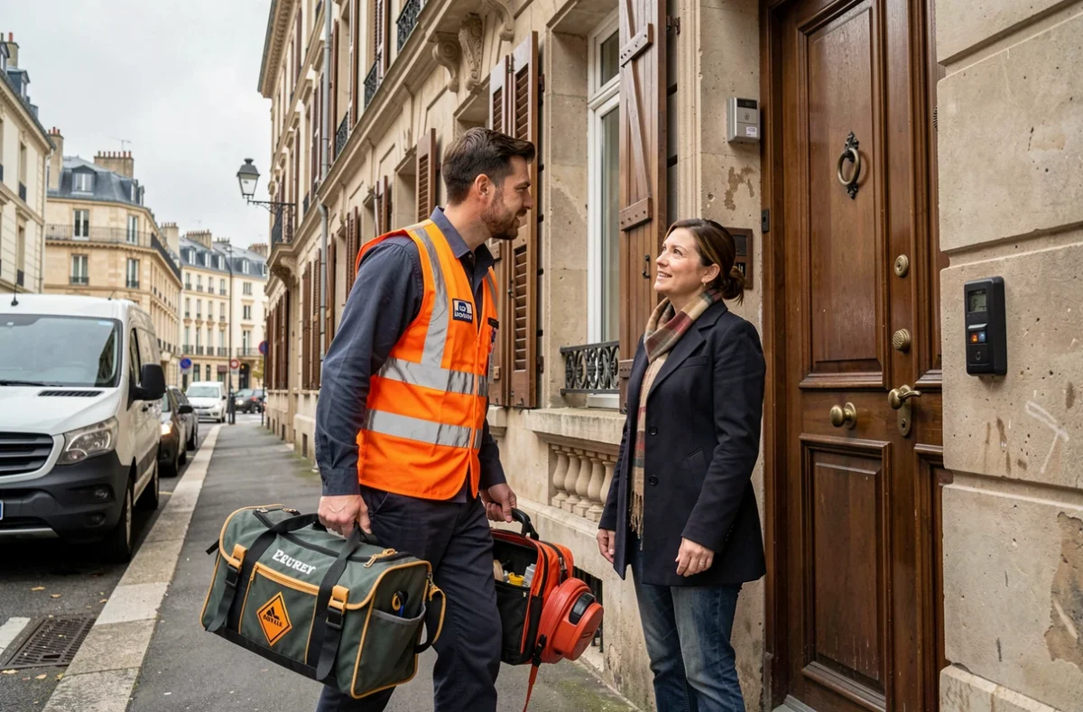Plombier d'urgence All'eau Plombier arrivant en intervention rapide chez un particulier