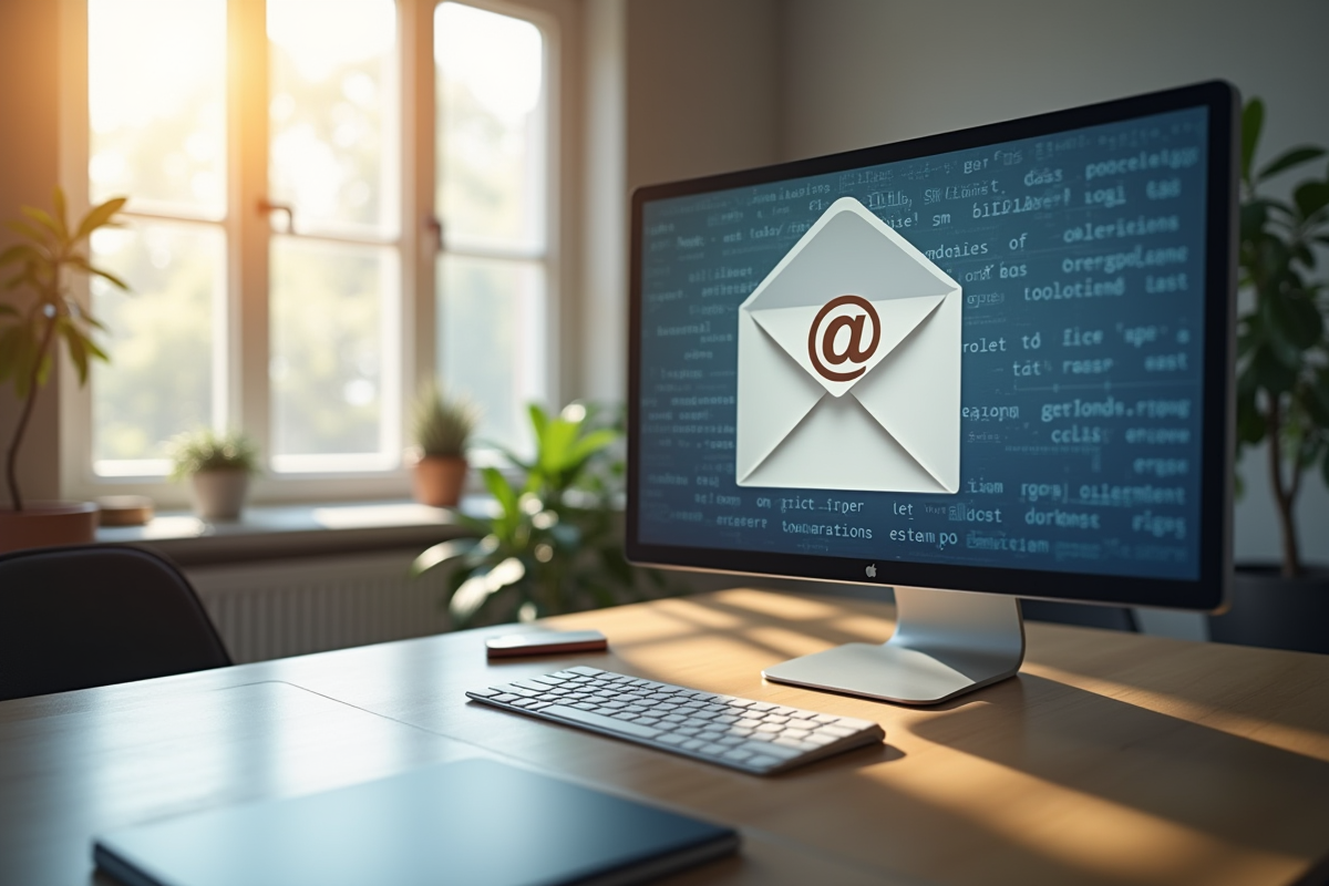 Ordinateur de bureau affichant une interface email académique