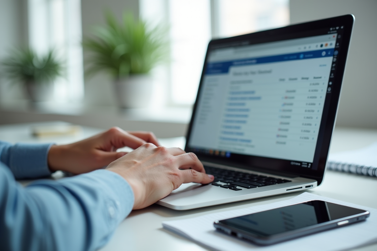 Mains tapant sur un ordinateur portable avec dashboard email securise