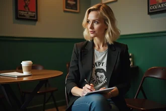 Femme blonde en backstage avant spectacle de comédie