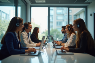 Représentants service client dans un bureau lumineux