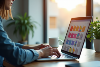 Espace de travail moderne avec un ordinateur et interface Pix