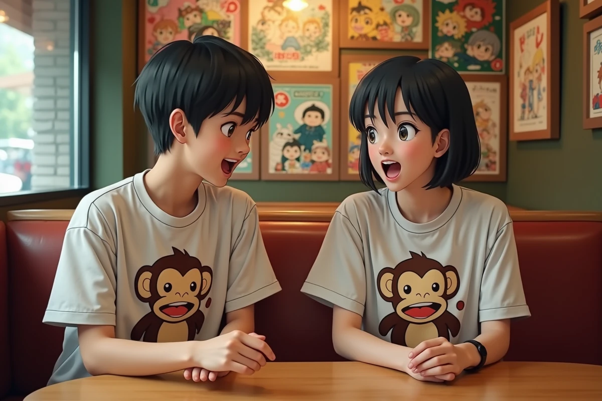 Adolescents discutant dans un café anime japonais