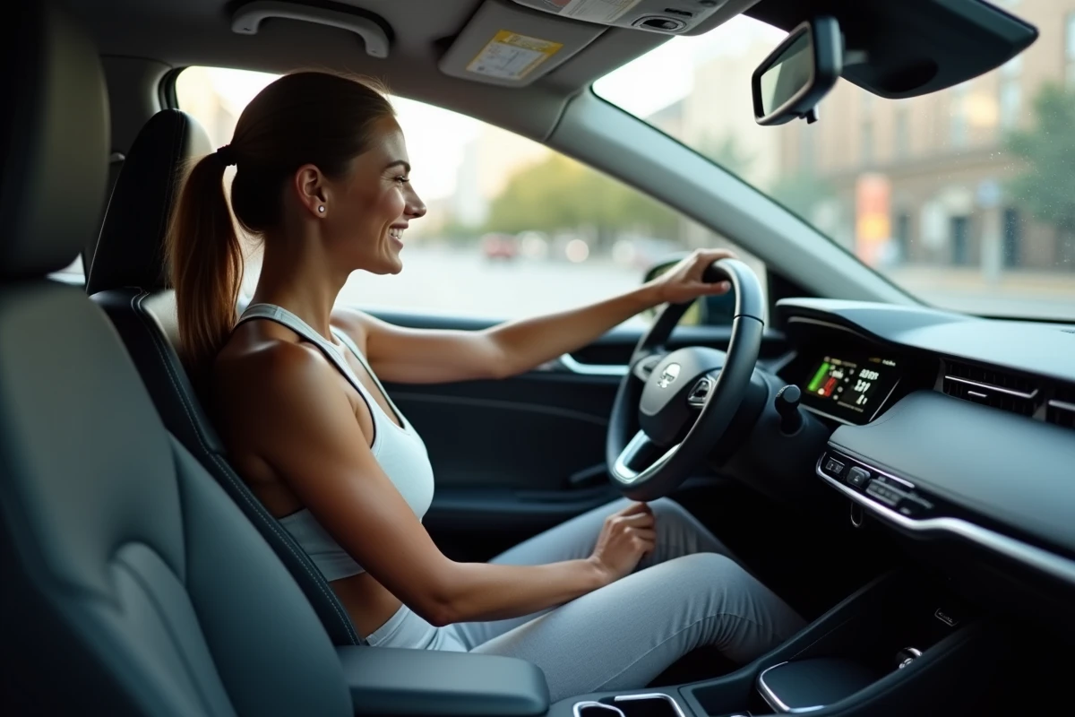 Jeune femme souriante au volant d