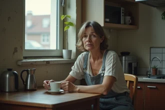 Femme d'âge moyen dans un appartement modeste en réflexion