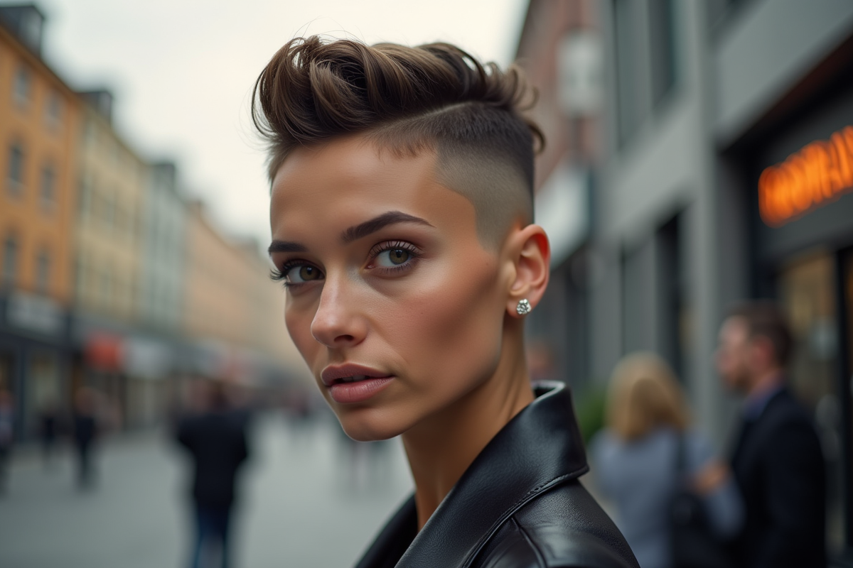 Femme avec undercut en milieu urbain en plein jour