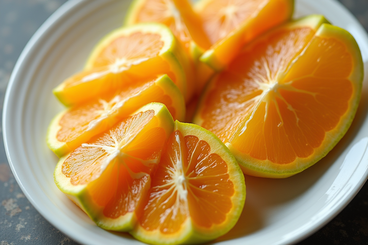 Fruits tranches avec I sur une assiette blanche