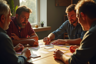 Groupe d'amis jouant au rummy en plein jour