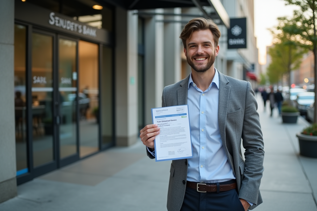 Jeune homme souriant avec un relevé de prêt étudiant payé