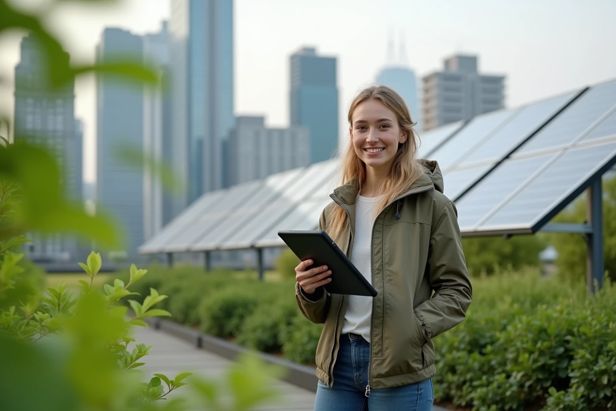 Jeune femme entrepreneure dans un jardin urbain