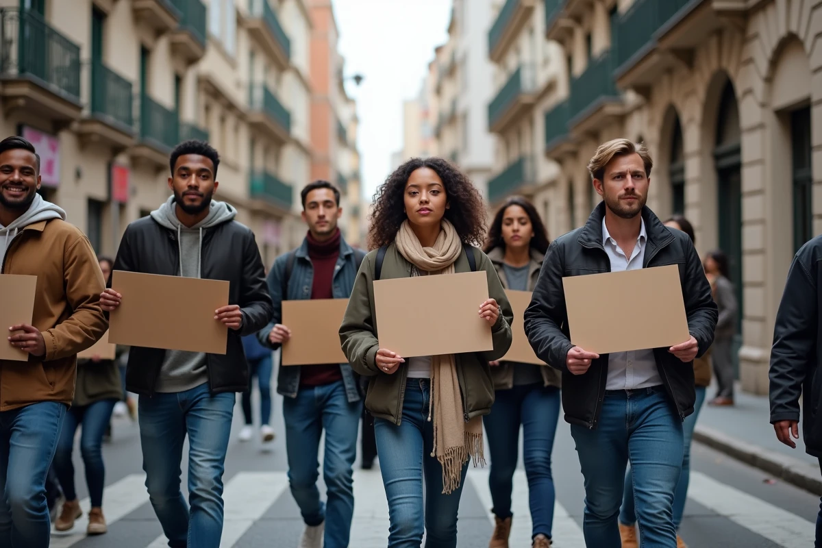 Groupe de jeunes manifestants dans la ville en solidarité