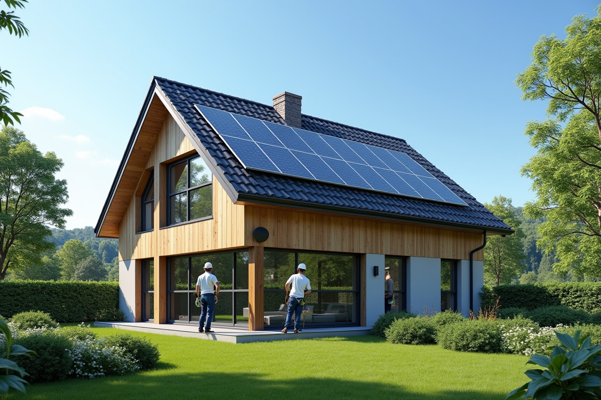Maison moderne avec panneaux solaires et isolation