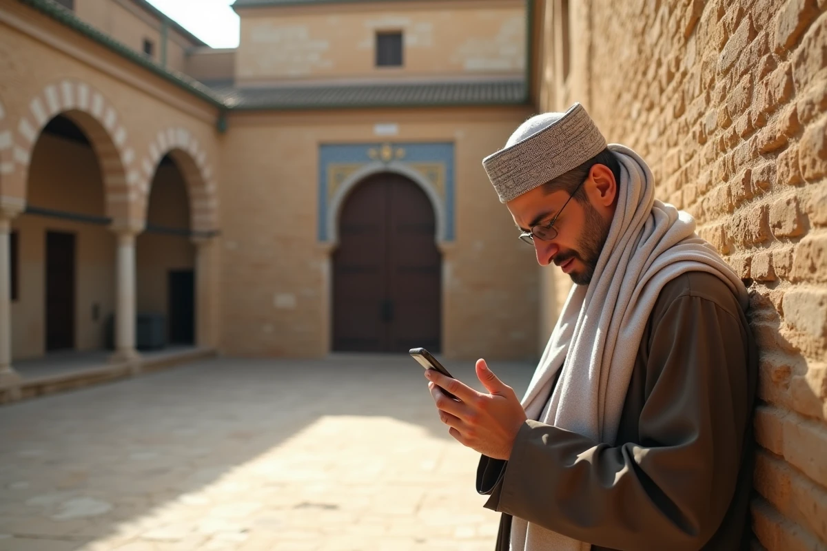Homme musulman en extérieur devant une mosquee à Narbonne