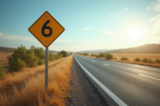 Panneau de route rural avec le chiffre 6 en plein jour