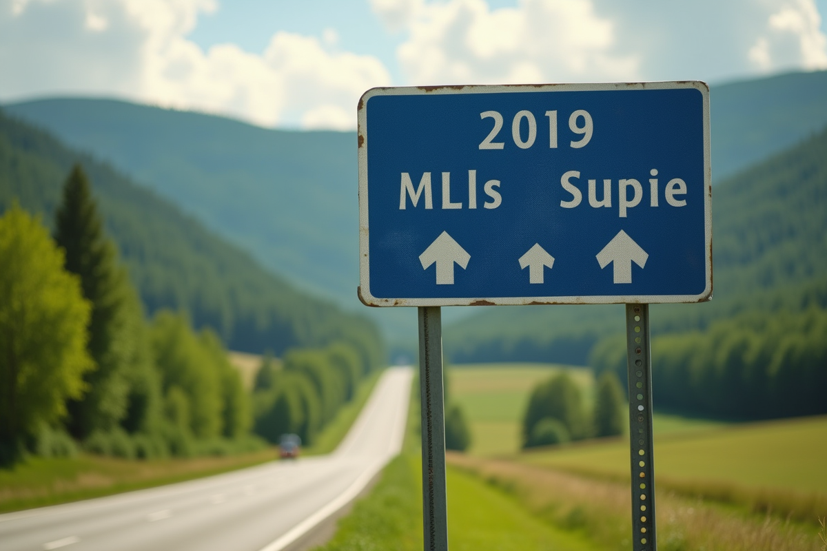 Panneau routier en campagne avec distances en miles et km