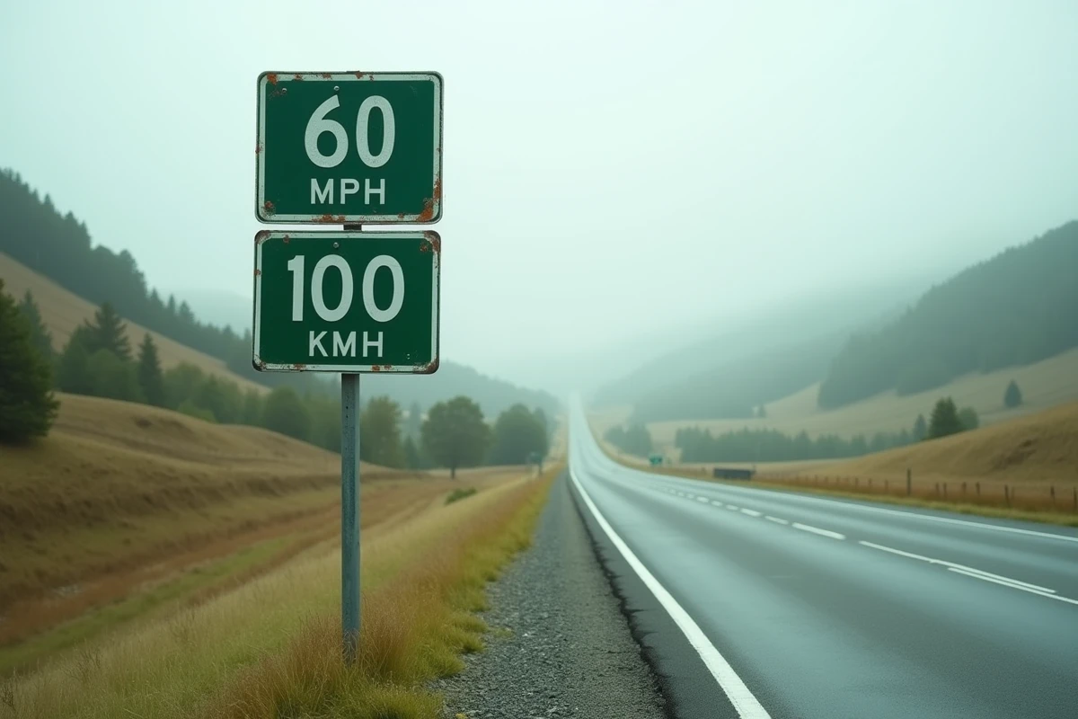 Panneau de signalisation routière indiquant la limite de vitesse en miles par heure et en kilomètres par heure