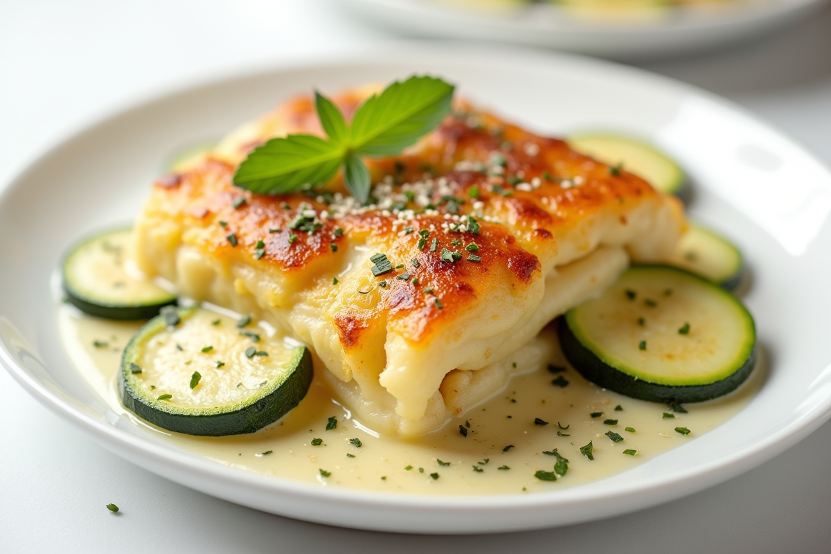 Partie de gratin de courgette et pomme de terre avec herbes