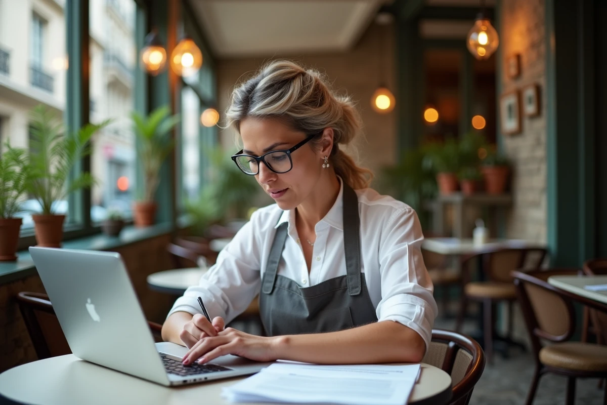Femme propriétaire de café sur terrasse parisienne