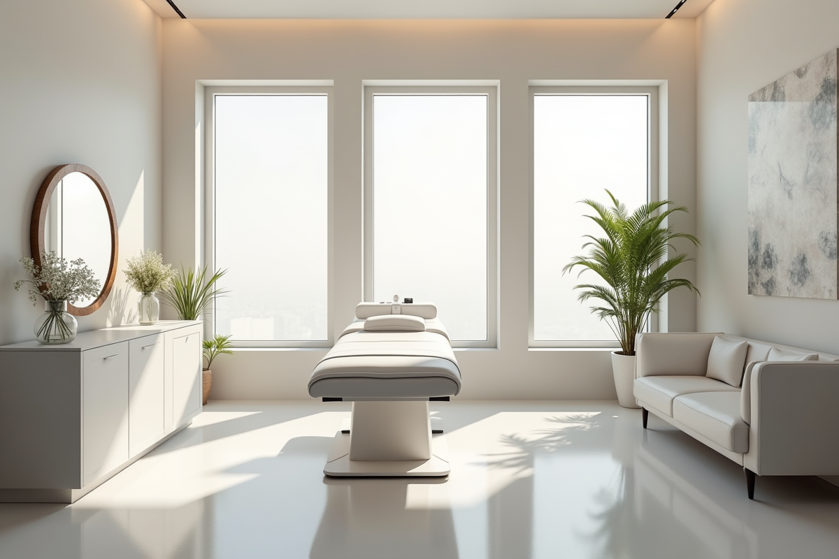 Salle d esthetique lumineuse avec decor moderne et fleurs fraîches
